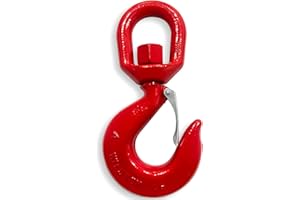 HIGH-PQ 5 Tons Heavy Duty Swivel Hook with Safety Latch,360 Degree Rotating Crane Swivel Lifting Eye Hook for Crane, Swivel Chain Hooks for Lifting Chains Port Transportation, 11000 Lbs Capacity,Red