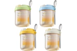 4 Pack Overnight Oats Jars with Lids & Spoon – 430ml Glass Meal Prep Containers, Airtight Leak-Proof Food Storage Jars with H