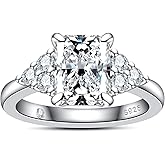 AnuClub Moissanite Wedding Ring 3.2-4cttw(3CT Center Stone) D Color VVS1 925 Sterling Silver Radiant/Emerald/Pear Cut Engagement Promise Rings for Women with Certificate