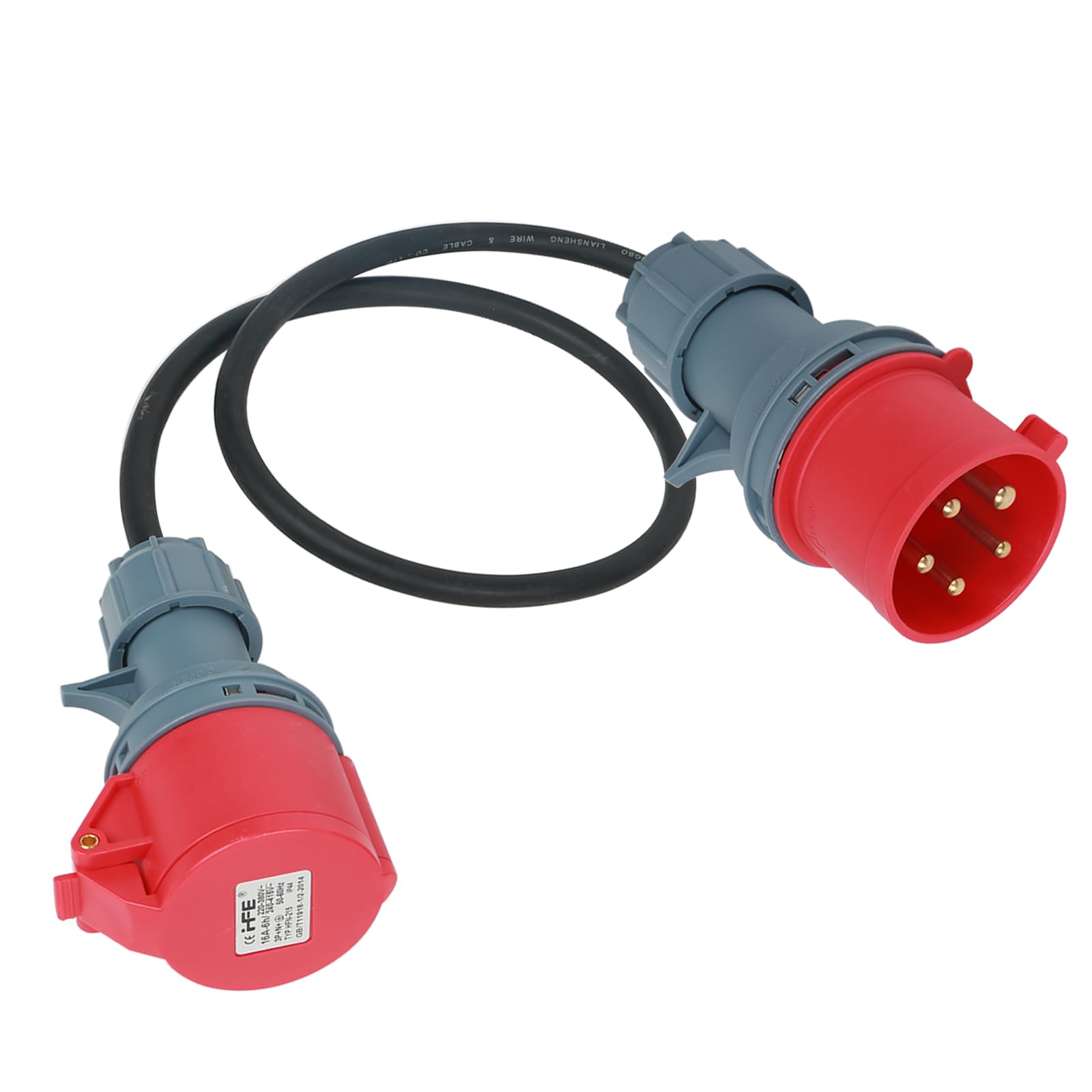 Yearninglife CEE Adapter Cable 5P 32A Male to CEE 16A Coupling, CEE Adapter Cable 1M Connection Cable 5 x 2.5 mm² Rubber Hose Cable Adapter, 32 A/400 V Plug to CEE 16 A/400 V Coupling