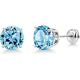 Gem Stone King 14K White Gold Swiss Blue Topaz Stud Earrings for Women | 4.50 Cttw | Gemstone November Birthstone | Round 8MM