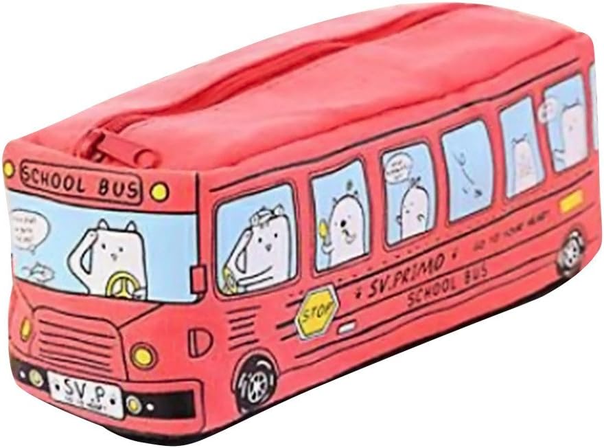 Canvas School Bus Pencil Case for Boys Girls School Students Toddlers Pen Boxes Bag Storage Zipper Wallet Purse Mumustar (Red)