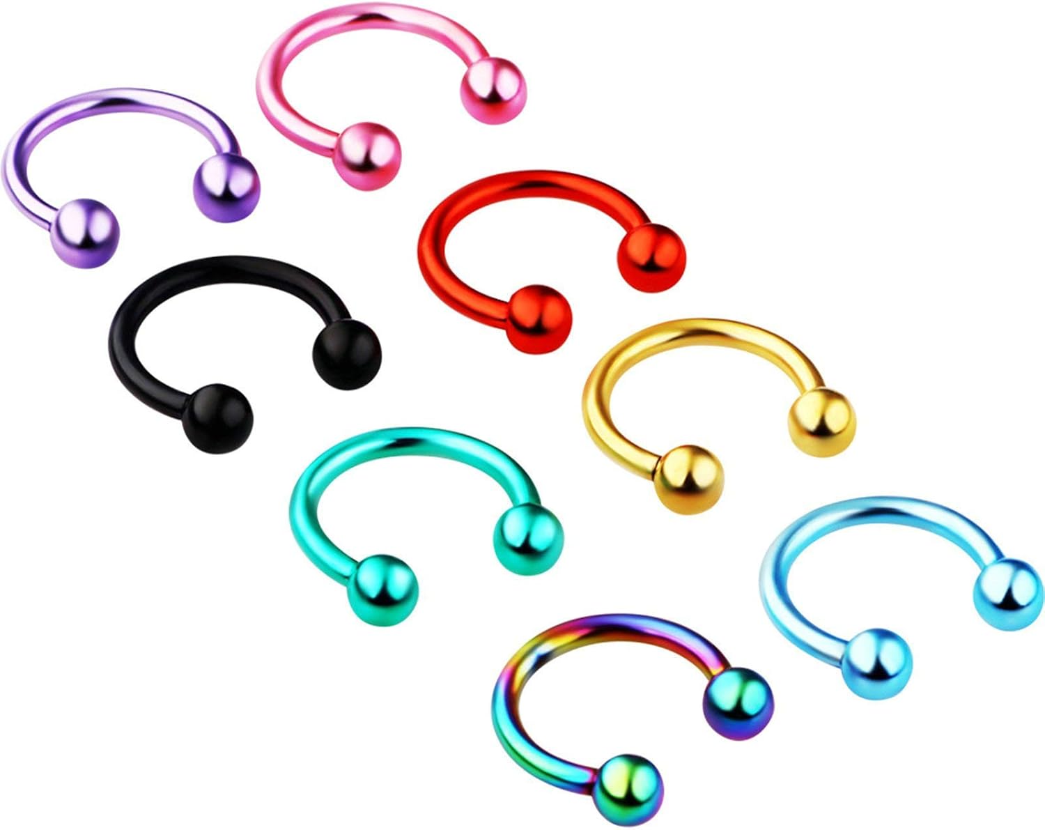 Set Anelli Per Naso E Piercing - 14 Pezzi In Acciaio Inossidabile Nero, Spessore 0.8mm, Per Setto E Orecchio - Foto 9