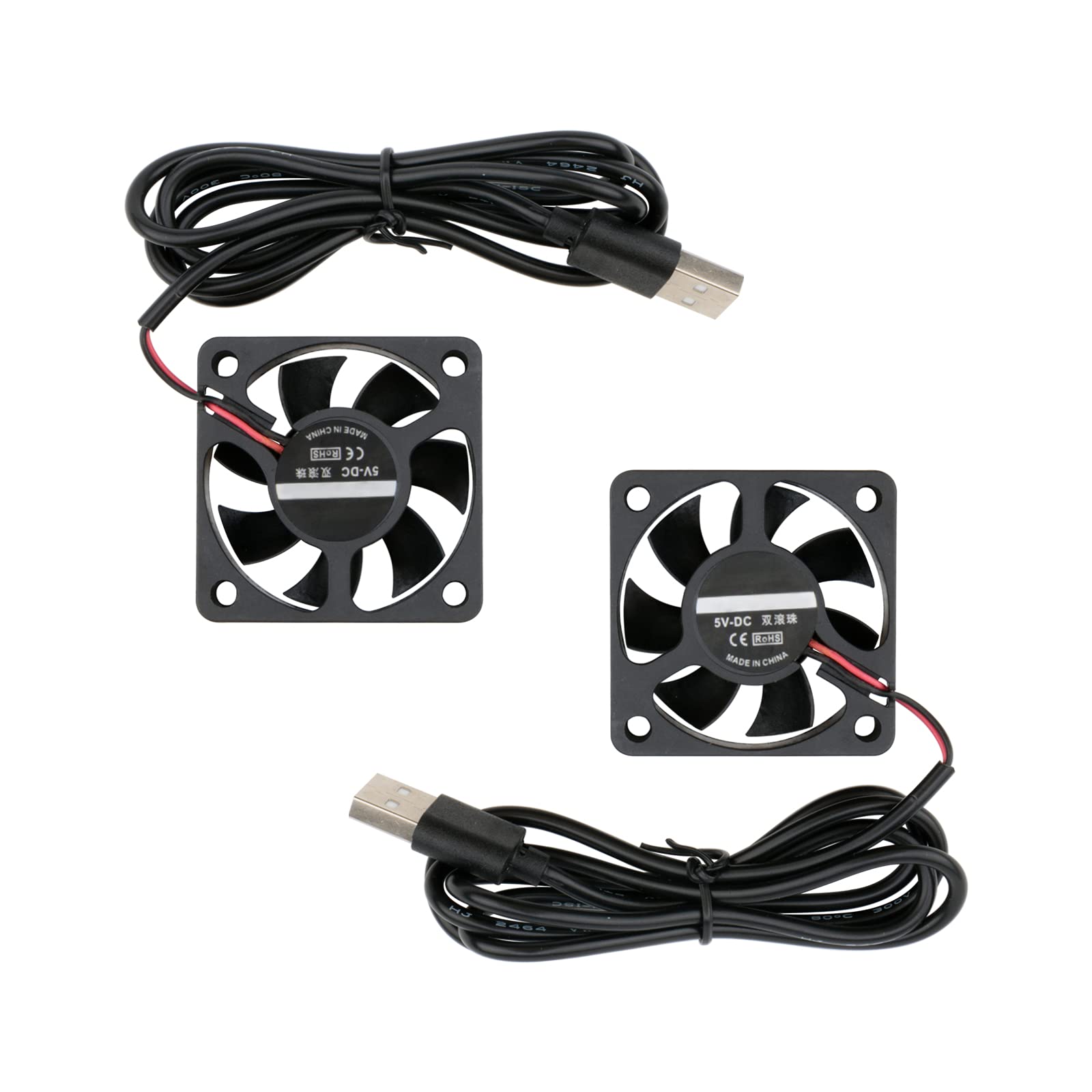 Rowiz 2pcs DC 5V Case Fan Ball Bearing 3-Wire with USB Port Cooling Fan 50mm Heatsink for CPU TV Box Router, 50×50×15mm