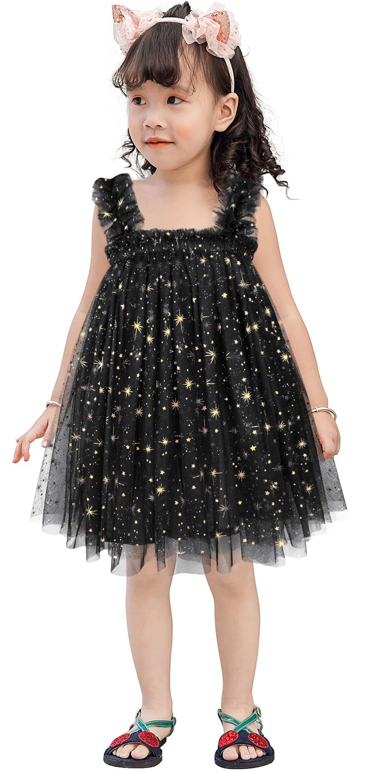 Photo 1 of AGQT Toddler Girls Tutu Dress Sleeveless Kids Sequin Tulle Tutu Dress Birthday Party Babydoll Dresses Black Spark Size 3-4T