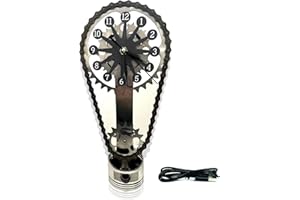 Hotcos Metal Edition Rotating Gear Clock, Creative Timing Chain Clock Shelf Clock, 3D Vintage Statue Timing Chain Clock, Personalized Home Dormitories, Schools (Black)