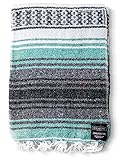 Mexican Blanket - Authentic Falsa Thick Soft Woven Acrylic Yoga Serape or as Beach Throw, Picnic, Camping, Travel, Hiking, Adventure, Pillow, Blankets in Pink, Mint, Sand, Gray, Sky Blue