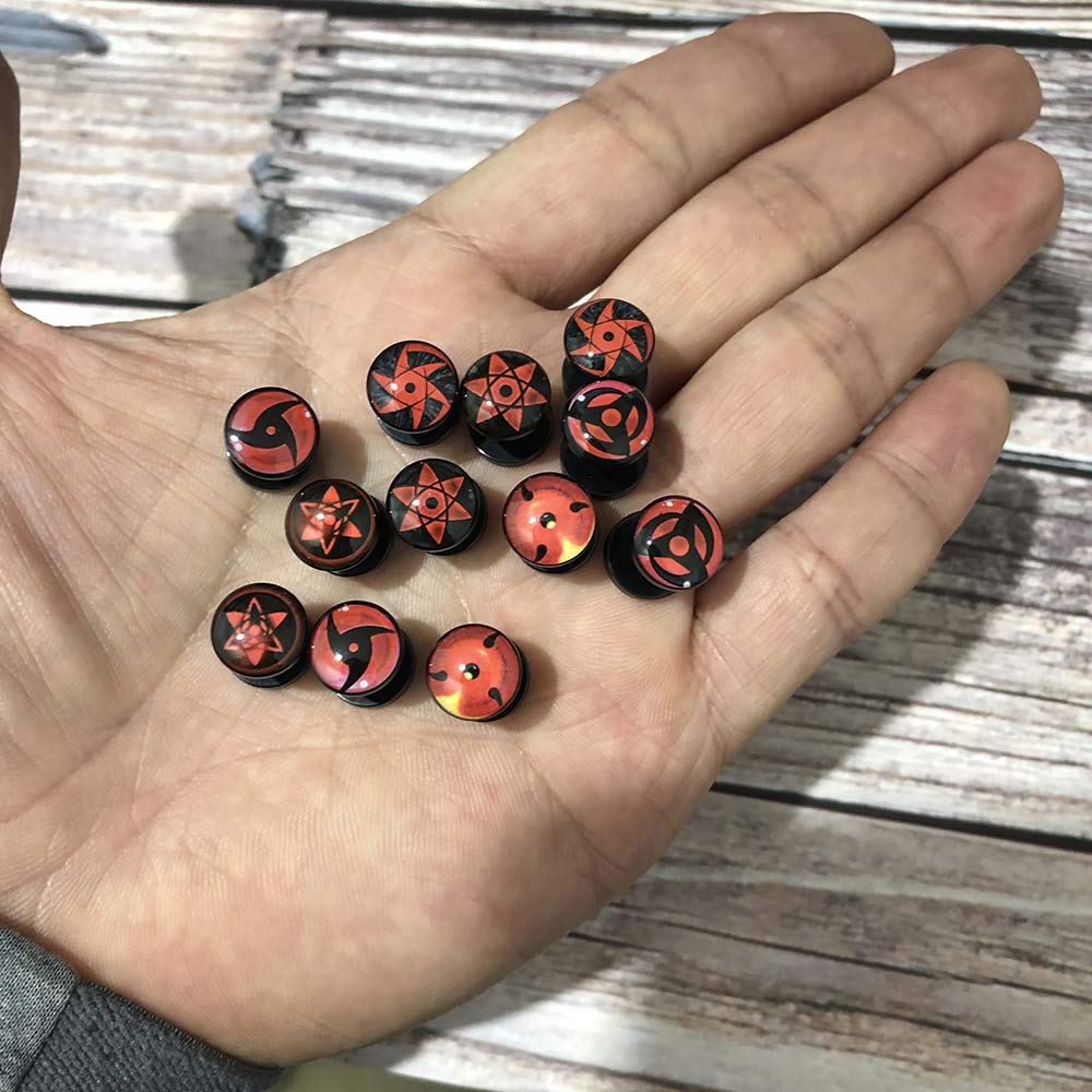 FLYUN 6 Pairs Naruto Eye Black Stud Earrings Men Women Faux Gauges Fake 