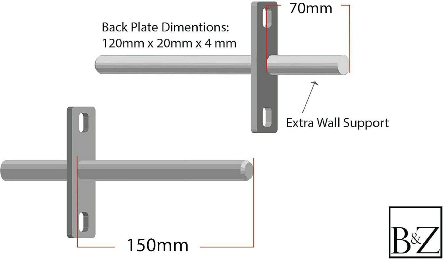 B&Z - Heavy Duty Concealed Floating Invisible Flying Blind Wall Mounted Wooden Oak Mantel Timber Scaffold Board Shelf Support Cross Brackets (Pair) (150mm - Back Rod 70mm) - Image 4
