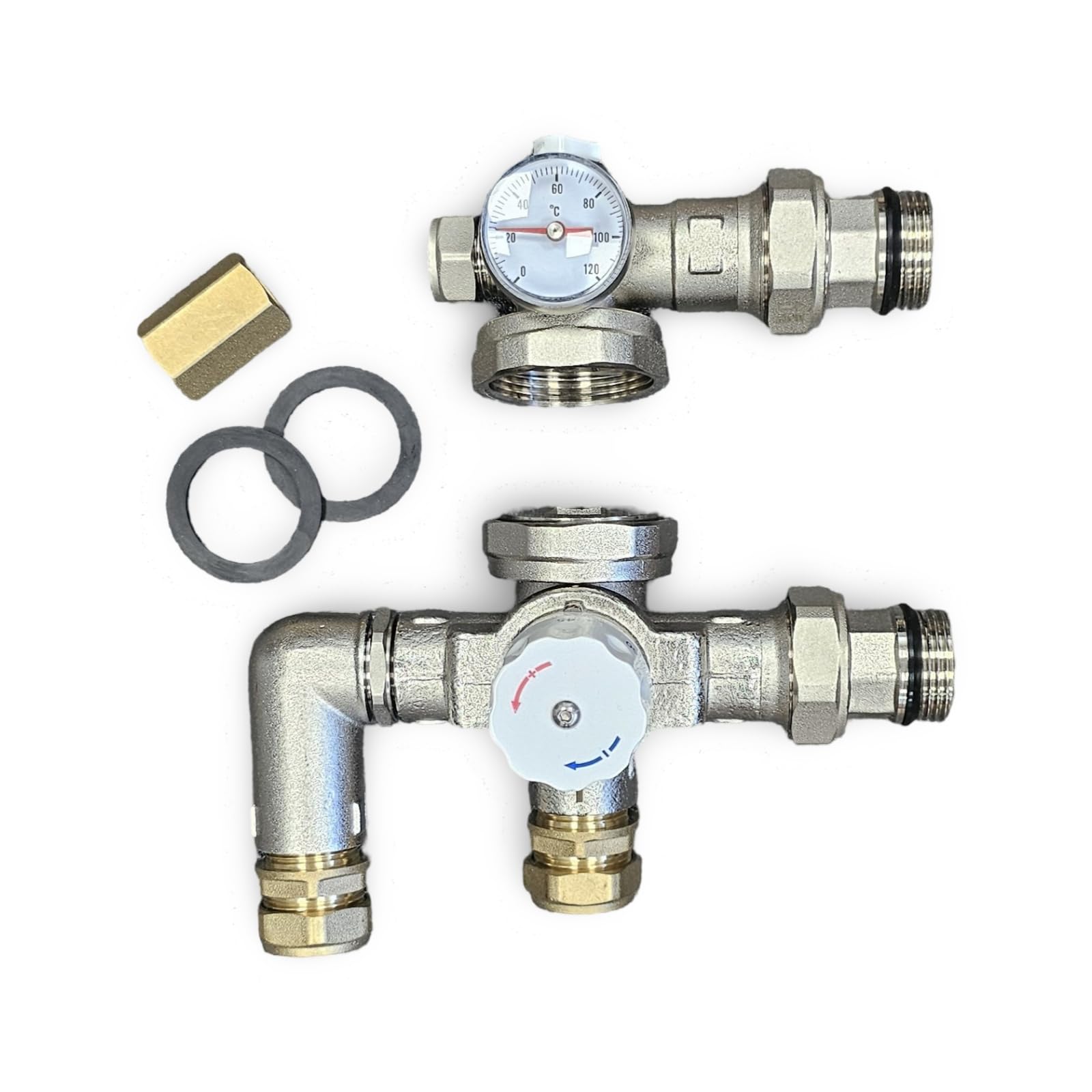 Wärmer System Pre-Assembled Thermostatic Controller Blending Mixing Valve for Underfloor Heating Manifold with Adjustable Control Range Left-Right Interchange Function Simple and Quick Installation