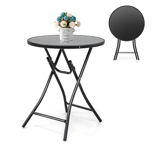 Glass Table Kuwait Tangkula 23 Inches Round Folding Table, Outdoor Patio Bistro Table with ...