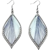 Boho Woven Geometric Earrings Hand Braided Silk Leaf Shape Dangle Earring Colorful Earring for Women