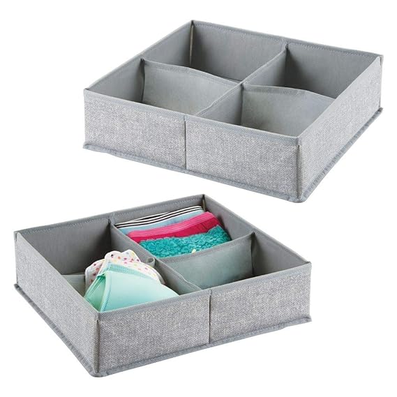 mDesign 2er-Set Stoffbox für Schrank oder Schublade mit je 4 Fächern – die ideale Aufbewahrungsbox (Stoff) – flexibel verwend