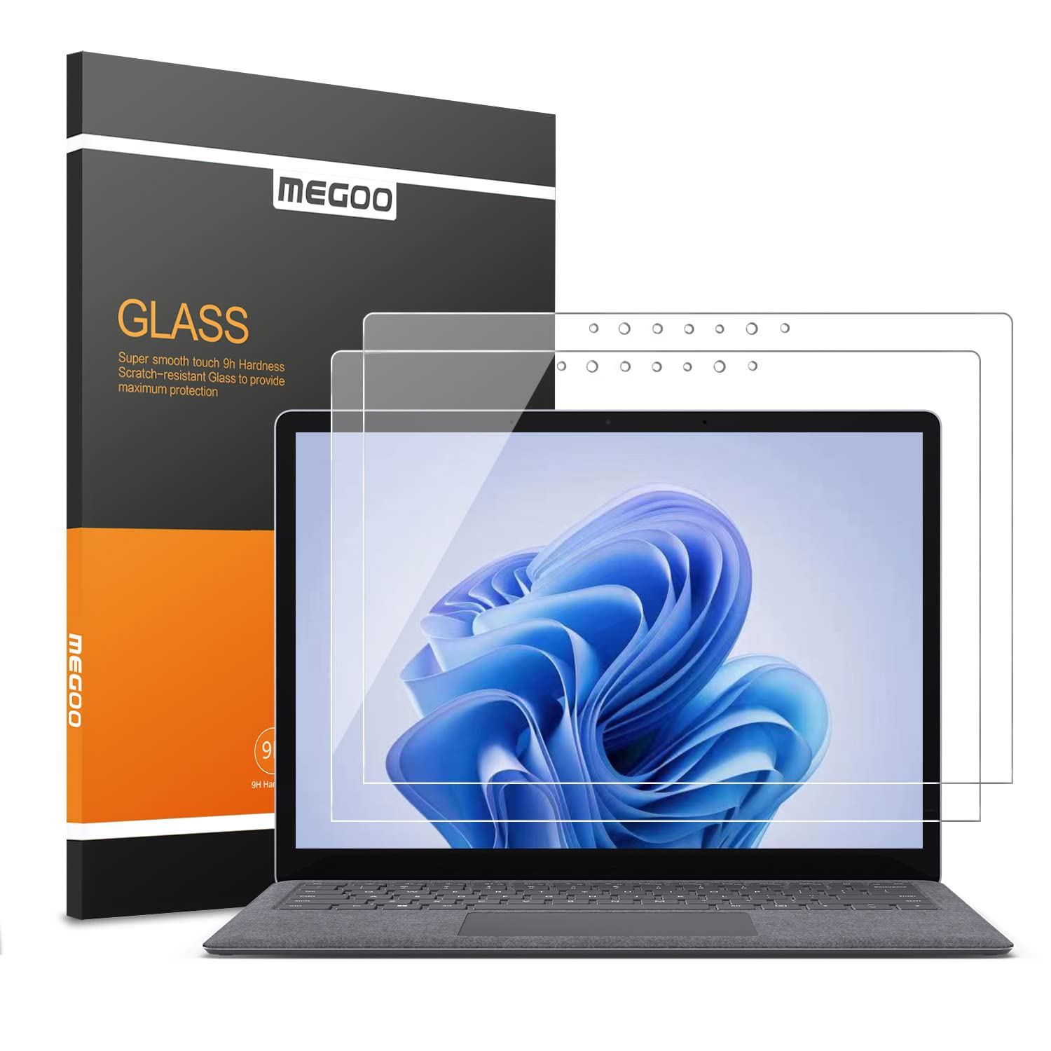 MEGOO [2 Pack Tempered Glass for Surface Laptop 6/5/4/3 15 inch – Bubble-Free Install, Scratch-Resistant, HD Clarity
