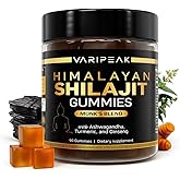 4-in-1 Organic Himalayan Shilajit Gummies | with Ashwagandha, Turmeric, & Ginseng | Adaptogen for Energy, Immunity & Vitality Support | Organic, Vegan, Sugar-Free | 90 Count | for Men & Women