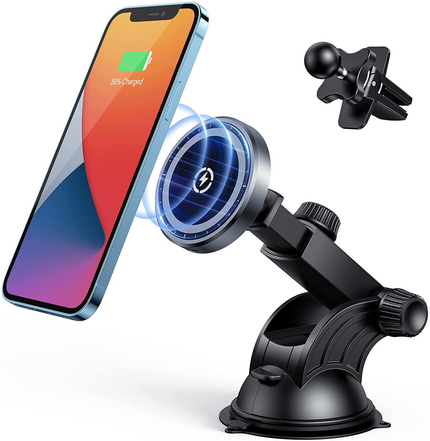 Hinyx Mag-Safe Car Mount Charger 15W Magnetic Wireless Car Charger Dock, Magnet Car Phone Holder Stand Compatible with iPhone 13/13 Pro/13 Pro Max/13 Mini /12/12 Pro/12 Pro Max/12 Mini Fast Charging