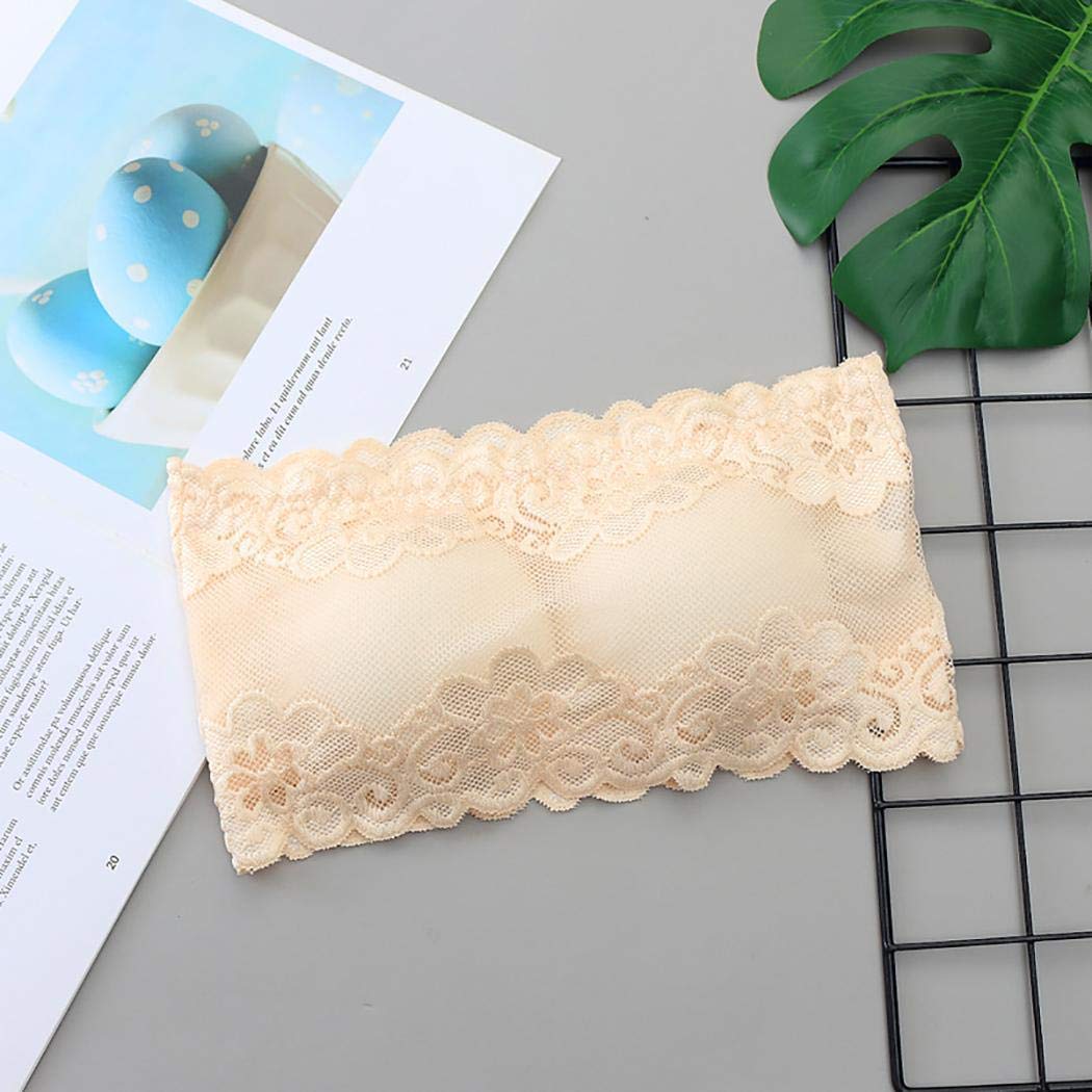 xabern Sexy Underwear Bra,Women Lace Seamless Tube Top Bra Breathable Strapless Bandeau Bra Underwear Everyday Bras Beige