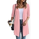 YSYOKOW Womens Open Front Long Cardigan 3/4 Sleeve Lightweight Knit Cardigan Casual Layering Spring Summer