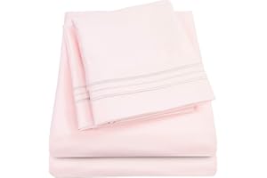 SWEET HOME COLLECTION 1500 Supreme Collection Twin XL Sheet Sets Pale Pink - 3 Piece Bed Sheets and Pillowcase Set for Twin XL Mattress - Extra Soft, Elastic Corner Straps, Deep Pocket Sheets, Twin XL Pale Pink