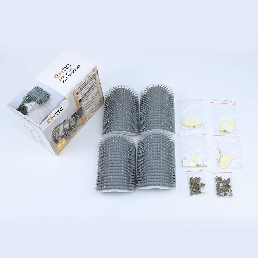 LMTIC 4 Pack Cat Self Groomer, Wall Corner Cat Brush Comb with Catnip, Cat Face Scratcher, Perfect Massager Tool for Cats with Long and Short Fur, Gifts for Cat Kitten, Grey : Pet Supplies