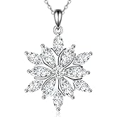 Wasee Snowflake Necklace for Women 925 Sterling Silver Christmas Snow Flower Pendant Winter Necklace Jewelry