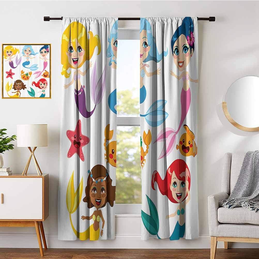 Homrkey Mermaid Decor Light Blocking Curtains for Living