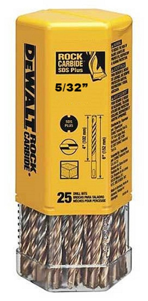 DeWalt DW5401B25 DeWalt 5/32" x 4-1/2" x 6-1/2" Rock Carbide SDS+ Hammer Bit (Bulk 25)