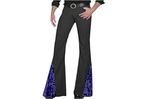 Men's Relaxed Fit Vintage Jeans Pants 70s Bell Bottom Sparkly Sequin Retro Disco Flared Pants Stretch Stage Clubwear