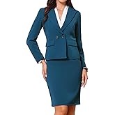 Allegra K 2 Piece Suit Skirt Set for Women's Business Button Closure Long Sleeve Blazer and Pencil Skirt Outfits