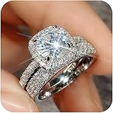 Vintage Engagement Set Rings for Women,925 Sterling Silver Plated Cubic Zirconia Wedding Bridal Ring Sets, CZ Halo Wedding Promise Eternity Ring for Women's Jewelry Gifts Size 7#