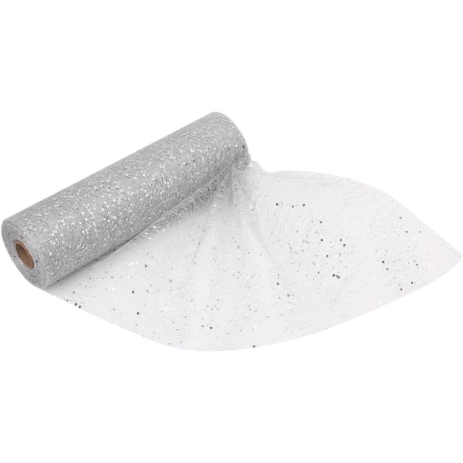 Trimming Shop 11 Inch x 27 Yards Sequin Tulle Fabric Roll Tulle Mesh Fabric for DIY Tutu Skirt, Wedding Decoration, Xmas Tree, Gift Wrap, Christmas Wreath, Party Decoration, Silver