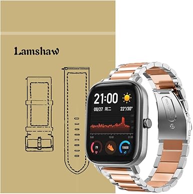 Ceston Metalica Acero Clásico Correas para Smartwatch Amazfit GTS (20mm, Oro Rosa & Plata)