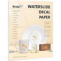 KOALA PAPER Waterslide - Papel Calcomanía Para Impresora Láser, Transparente - 10 Hojas De Papel De Transferencia De Diapositivas De Agua, 8.5 X 11 Pulgadas(LCW-10