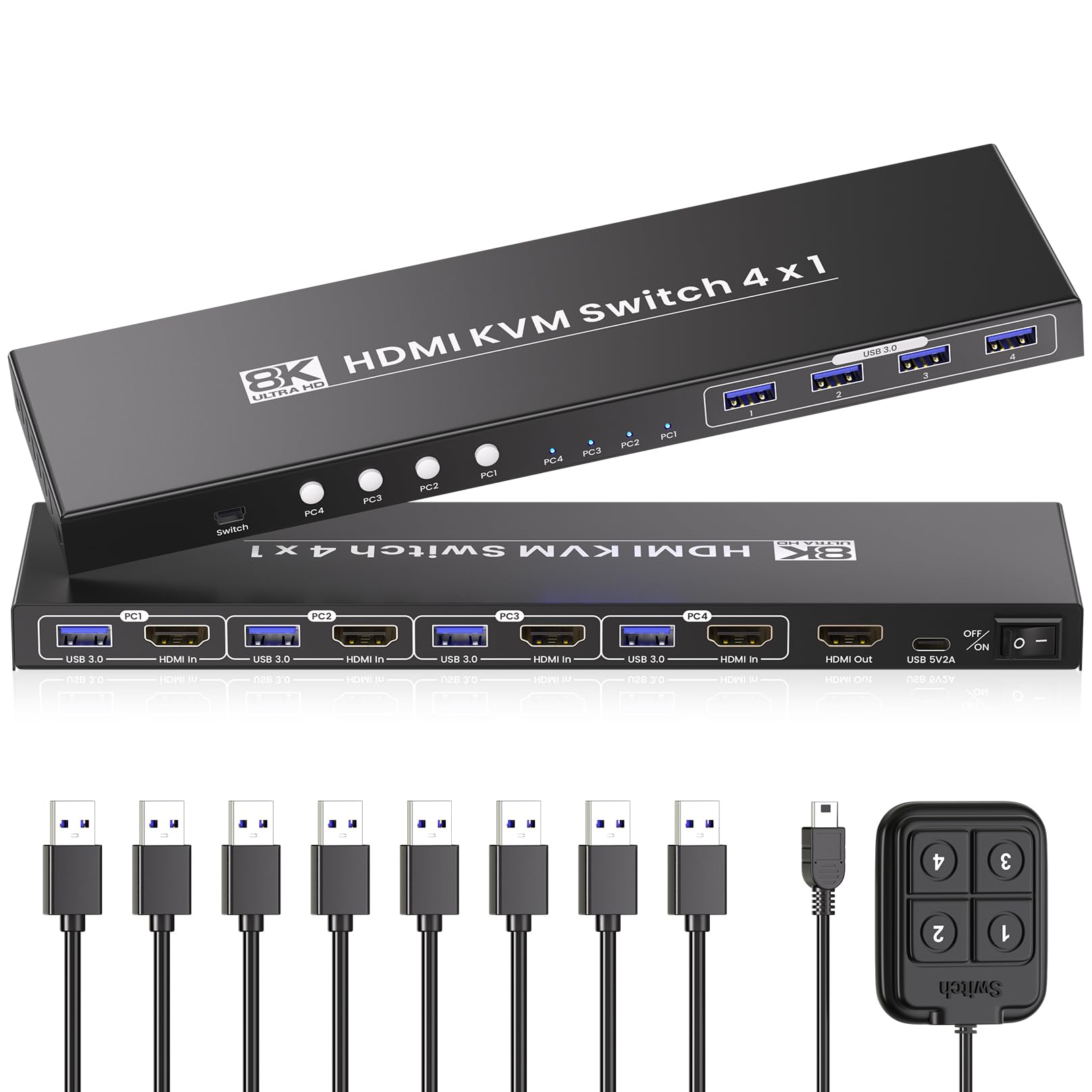 Photo 1 of HDMI KVM Switch 1 Monitors 4 Computers, 8K@60Hz 4K@120Hz USB 3.0 4 Port HDMI KVM Switch for 4 PCs Share 1 Set of Keyboard, Mouse and Monitor