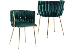 Kiztir Velvet Dining Chairs Set of 2, Upholstered Dining Room Chairs with Gold Metal Legs, Luxury Tufted Dining Chairs for Living Room, Bedroom, Kitchen (Green)