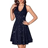 HomRain Glitter Sparkle V Neck Cocktail Dress for Women 2025 A Line Backless Halter Sequin Homecoming Evening Party Dresses
