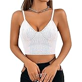 Giovacker Women's Sexy V-Neck Spaghetti Strap Sparkle Sequined Crop Tops Tube Top Bustier Vest Tank Rave Clubwear Camis Tee