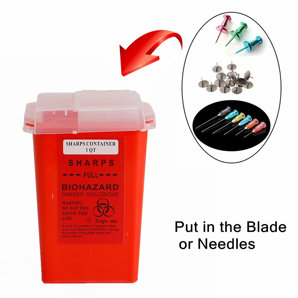 Sharps Container - Yuelong 3 Pack Tattoo Sharps Disposal Container Red Biohazard Needle Disposal Containers For Tattoo Supplies And Equipment - 1 Quart Size : Beauty