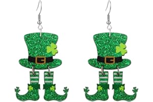 QIOJIRMU St Patrick's Day Earrings for Women Girls,Shamrock Dangle Earrings Green Clover Hat Drop Earrings Good Luck Hat earrings st. patricks day accessories Jewelry Gift