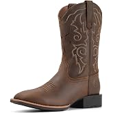 SUREWAY Cowboy Boots For Men, 10 Inch Pull on Square Toe Western Boot | Classic durable men's wellington work boots,slip resistant pull-on soft toe work boots for daily and western casual wear