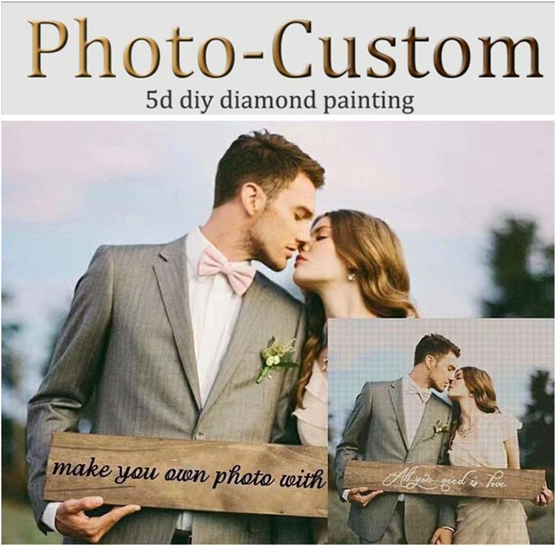 OneHippo 5D DIY Diamond Painting Private Customized Photo Custom Personalized Full Drill Diamond Rhinestone Embroidery with Round/Square Beads for Decoration Gifts