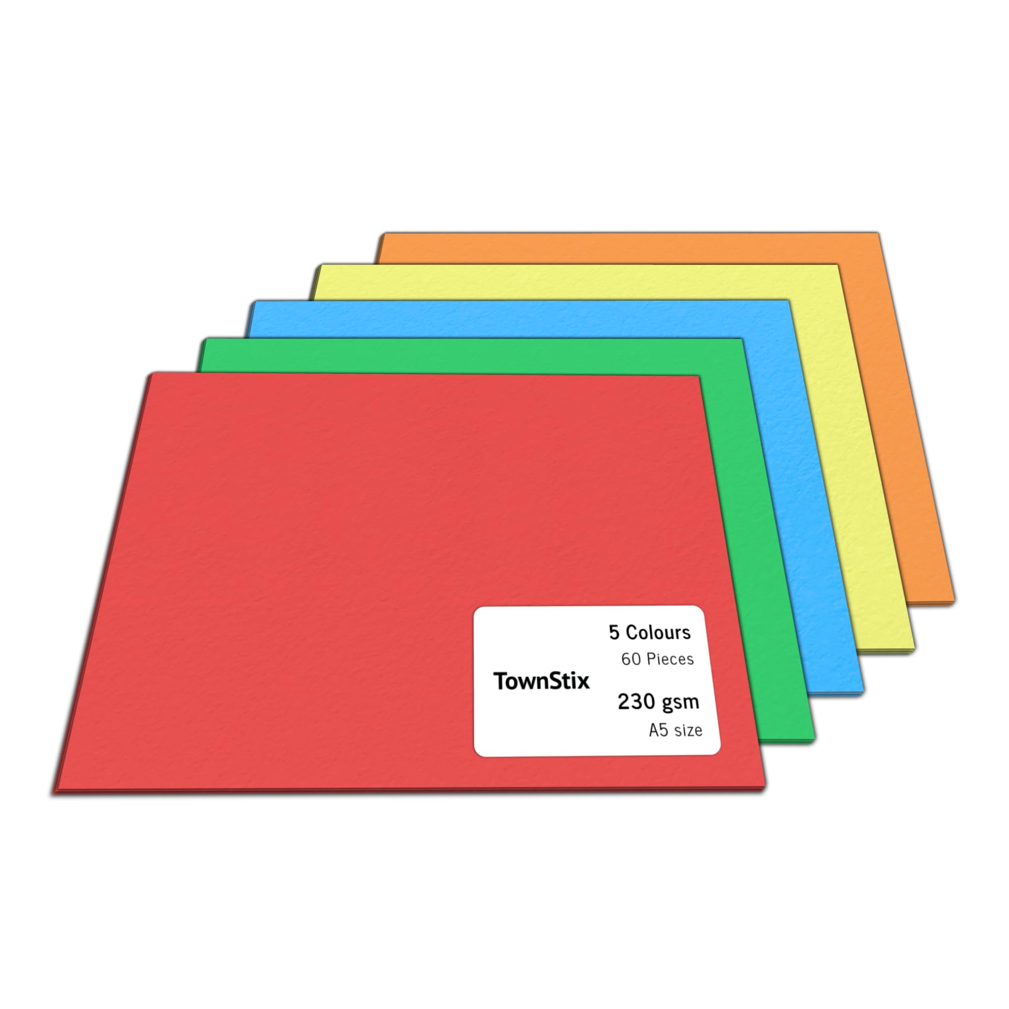 60 Pieces, 230gsm - A5 Coloured Card, Thick Cardstock Paper - 5 Colours