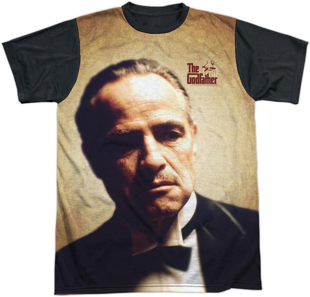 Godfather Gangster Movie Don Corleone Portrait & Logo Adult Black Back T-Shirt