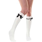 Violet Mist Bow Lace Ruffle Knee High Socks for Women Girls Bow Tie Cotton Cute Lovely Dress Lolita Novelty High Tube Socks