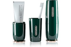 HyJeryty Luxury Green Plastic Travel Toothbrush Holder Case with Cover, Portable Travel Toothbrush Cup, Storage Container for School Camping Business Trip Bathroom