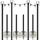 AILBTON 10Ft String Light Poles 4 Pack,Light Poles for Outside Lights,Outdoor with Fence Brackets Hanging Lights,Metal Stand Deck Patio Backyard