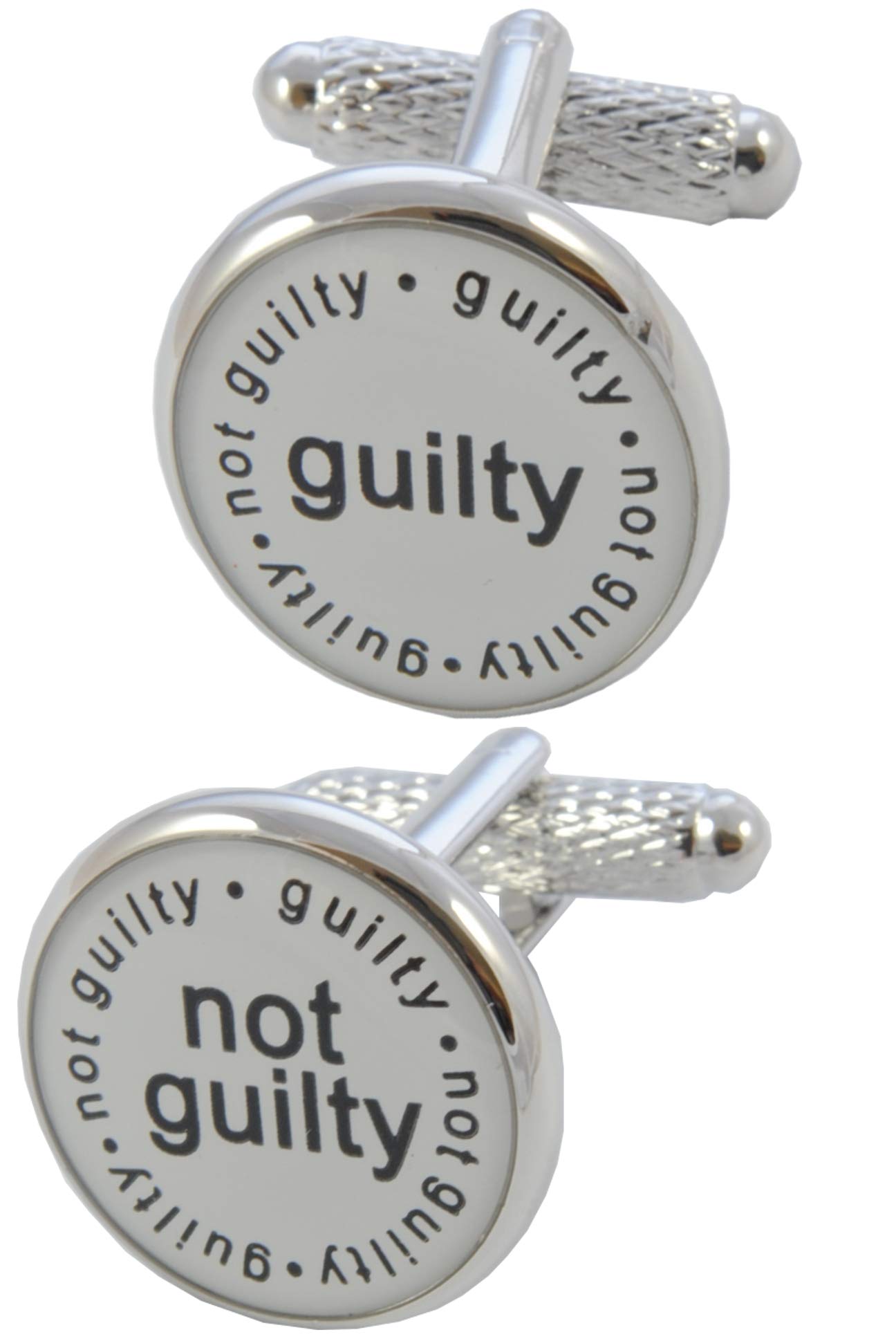 Cufflinks for Men + Presentation Box - Lawyer - Guilty Not Guilty - Ideal for Solicitor Judge Barrister - Brass Metal - Legal Justice - White Black and Silver Colours - One Pair