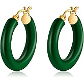 Lansora Colorful Chunky Hoop Earrings for Women Gold Plated Enamel Hoops Retro Lightweight Click-Top Earrings Statement Jewelry
