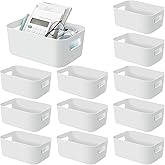 Geetery 12 Pieces Plastic Storage Bins Basket with Handles Toy Organizers and Storage Bins for Home Cupboard Kitchen Bathroom Office Pantry Organization(9.6 X 6.3 X 3.9 Inch,White)