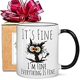 FALJIOK Funny Cat Coffee Mug Gifts for Cat Lover, It's Fine I'm Fine Everything Is Fines Coffee Mug 11oz, Novelty Mugs Gift for Women Man, Cats Lover Birthday Christmas Mugs
